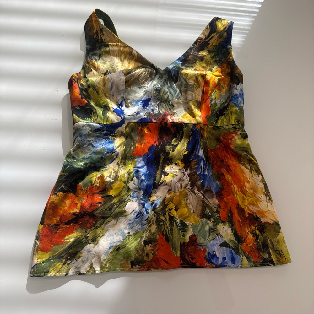 Vintage Y2k Azadeh Couture Silk Tank Colorful V Neck Tank Top U5 S Small